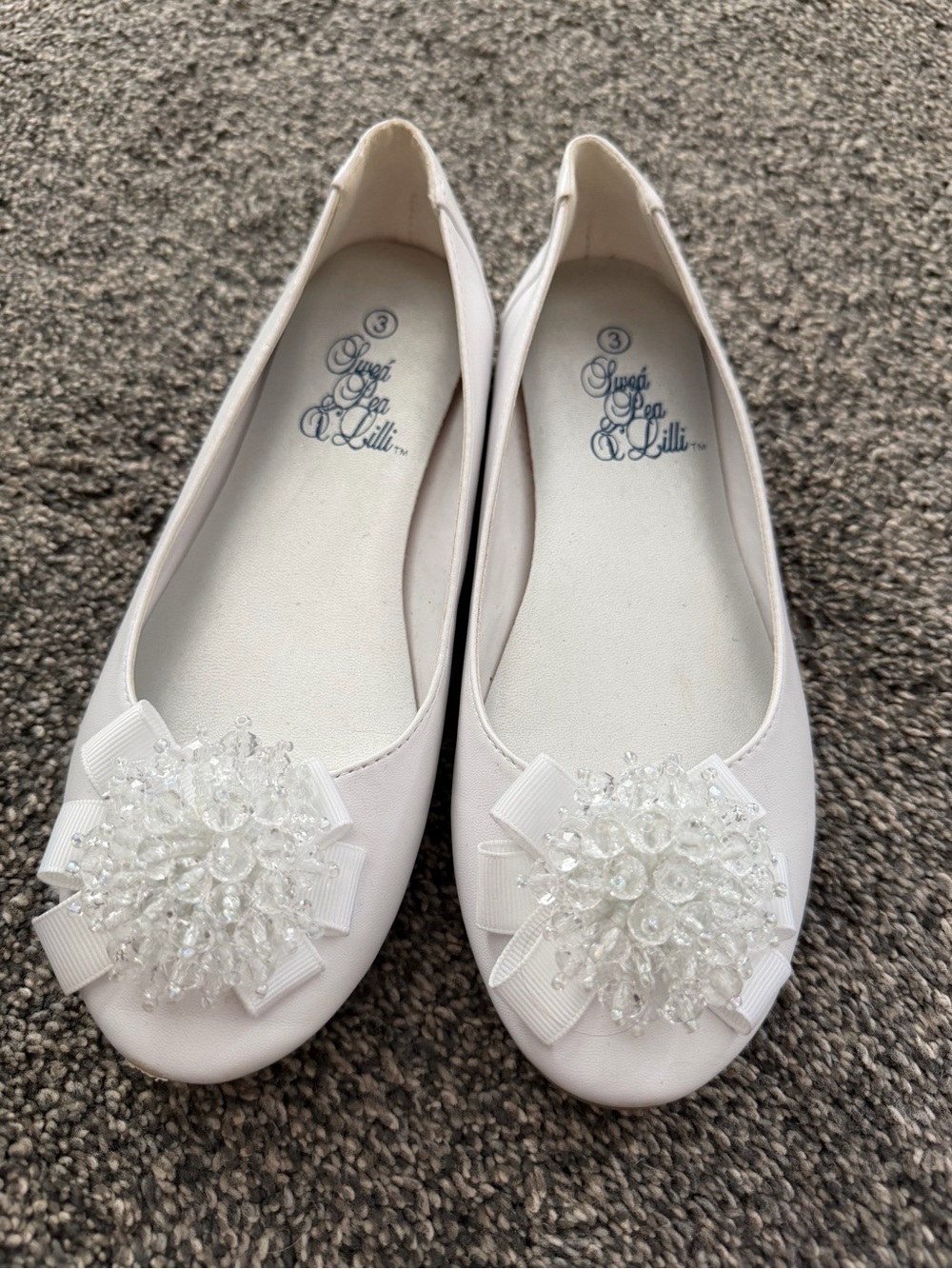 Sugar, Pea & Lilli White Girls Dress Flats with Beaded Rosette